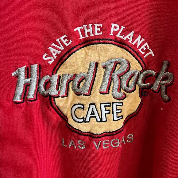Vintage 90s Hard Rock Cafe Sweatshirt Mens XL Red Las Vegas Y2K Distress - Picture 3 of 12